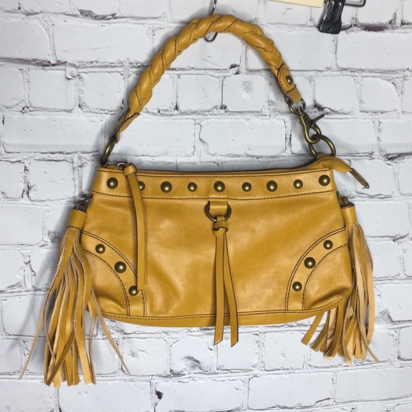 BCBGeneration Handbags - BCBG burnt yellow fringe baguette bag